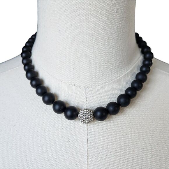 Jewelry - NWOT Lia Sophia Castile Black Agate Beads Pave Crystal Center Necklace